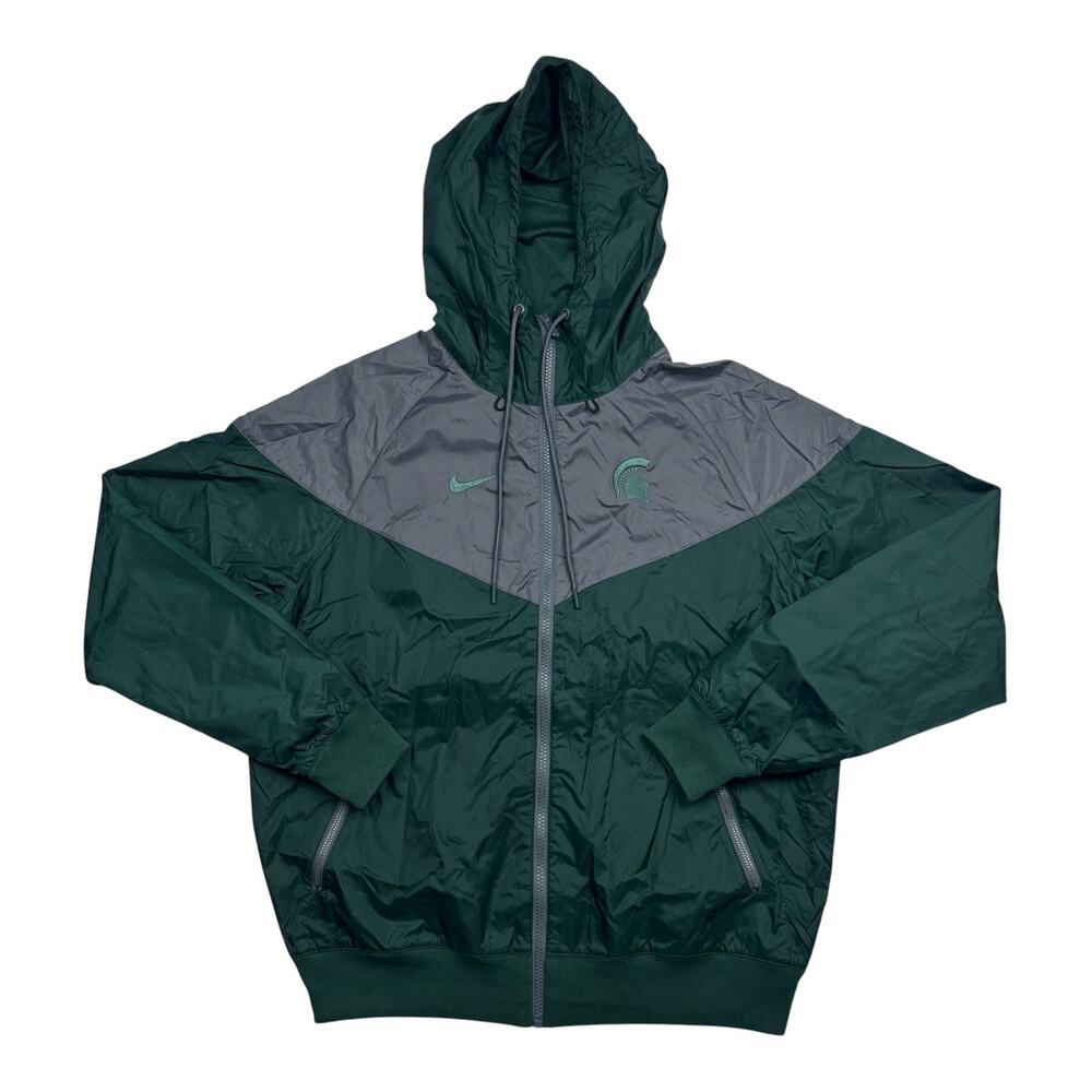 Nike Michigan State Spartans Windbreaker Jacket Mens Green Gray Hooded Full Zip